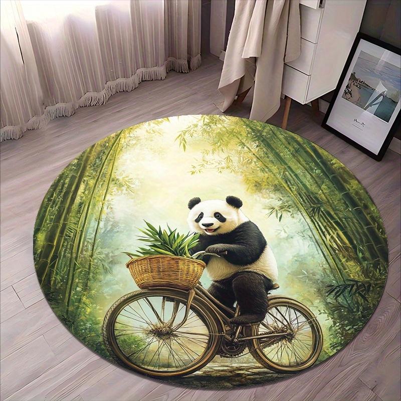 

Panda riding a bicycle style Flannel-printed round floor mats are slip-resistant Suitable for living room terrace garden carpets 60cm