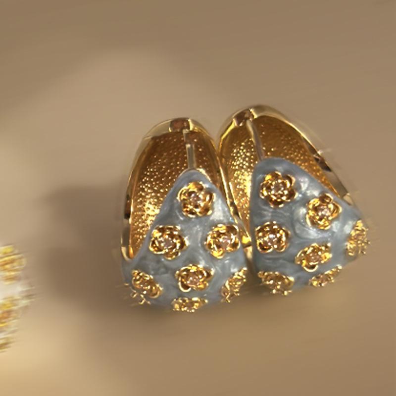 

Diamond drip oil color matching basket C-shaped ear buckle light luxury high-end earrings retro court style niche temperament earrings