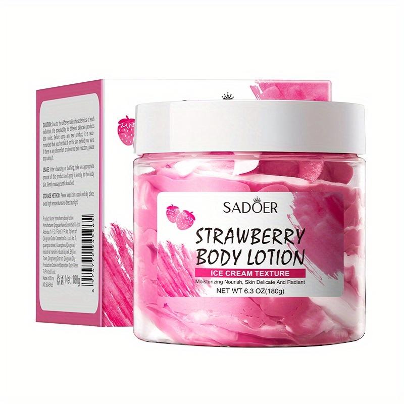 

Лосьон для тела с клубникой, 180 г, содержит растительный сквалан - увлажняющая и питательная текстура мороженого, ниацинамид и глицерин, уход за кожей с клубникой 180g