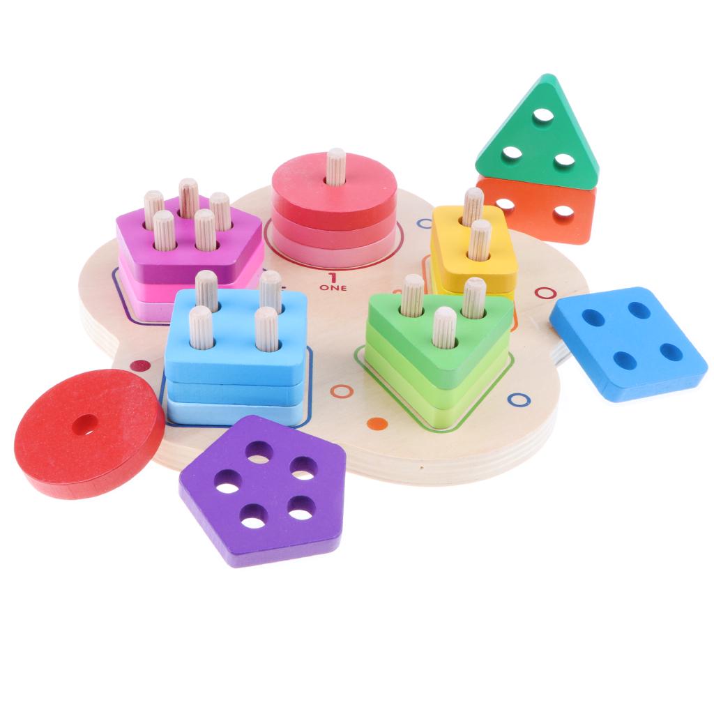 Buy Wooden Geometry Block Sorting Stacking Montessori Intelligence ...
