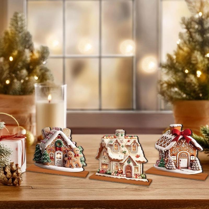 Christmas Decorations Christmas Village Houses Wooden Gingerbreads House Figurines for Holiday Xmases Party Decorations CHINA