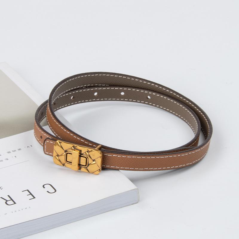 Dual-purpose Genuine Leather Women's Thin Belt Cowhide with Casual Pants Skirt Decoration for Women Versatile Double-sided Belt