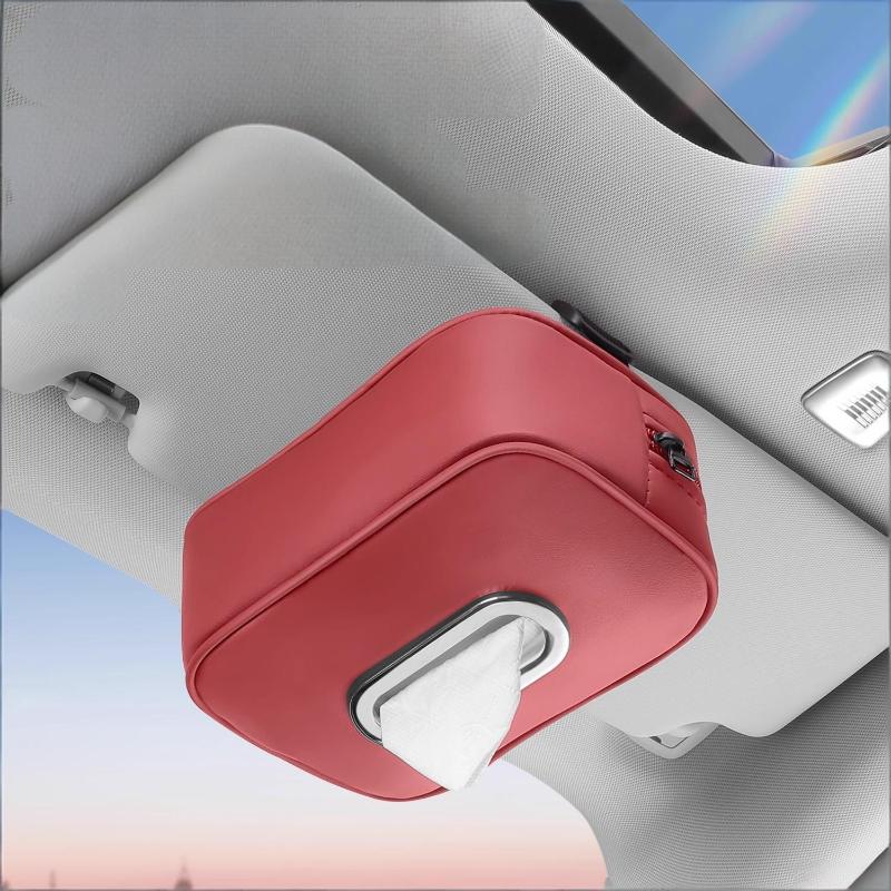 Car Tissue Box Holder Nappa Leather Car Center Console Armrest Napkin Box Sun Visor Backseat Tissue Case With Fix Strap