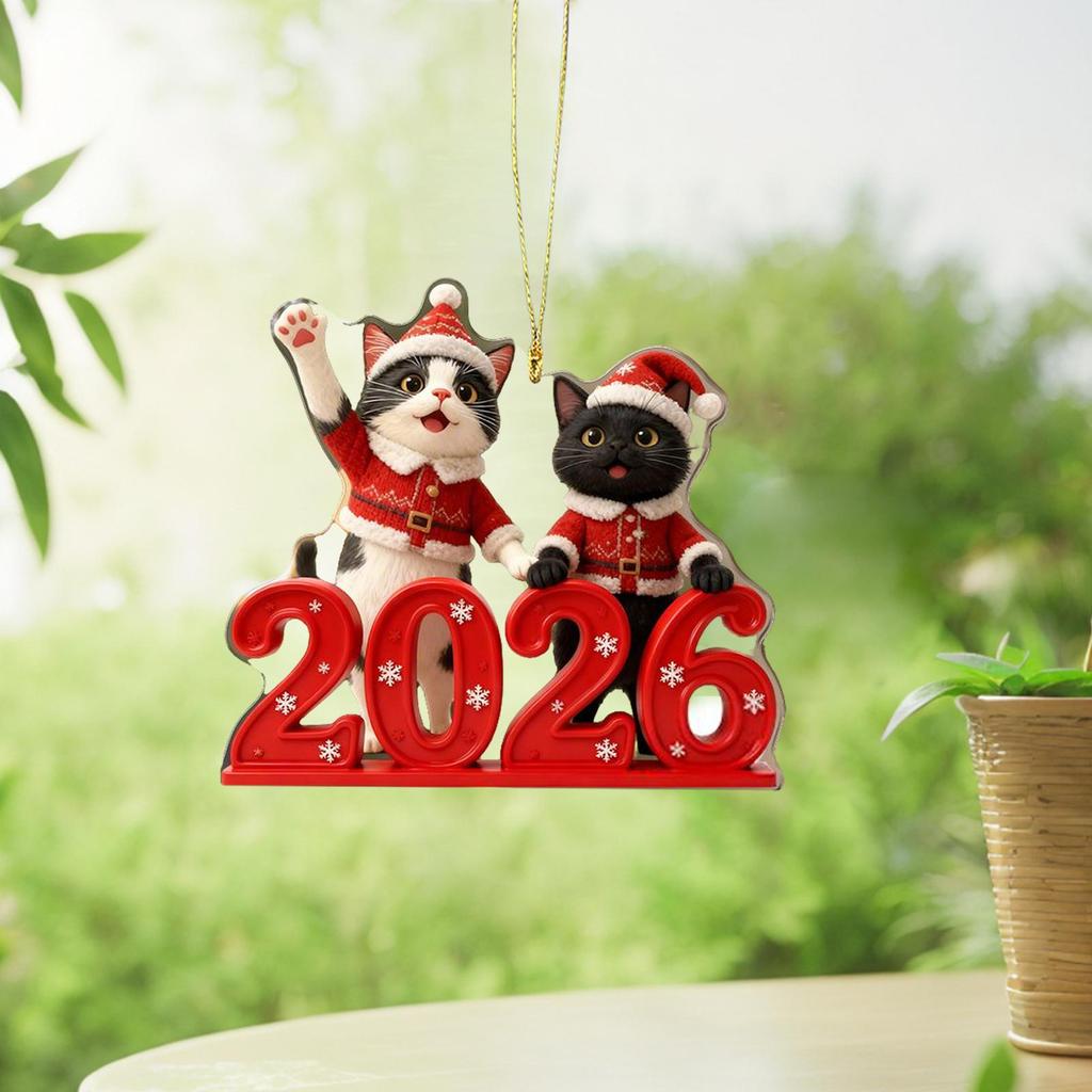 Christmas Tree Decorations pendant 2D flat acrylic Cute Cat 2026 Pendants Animal Car Interior Rearview Charm Home Ornaments