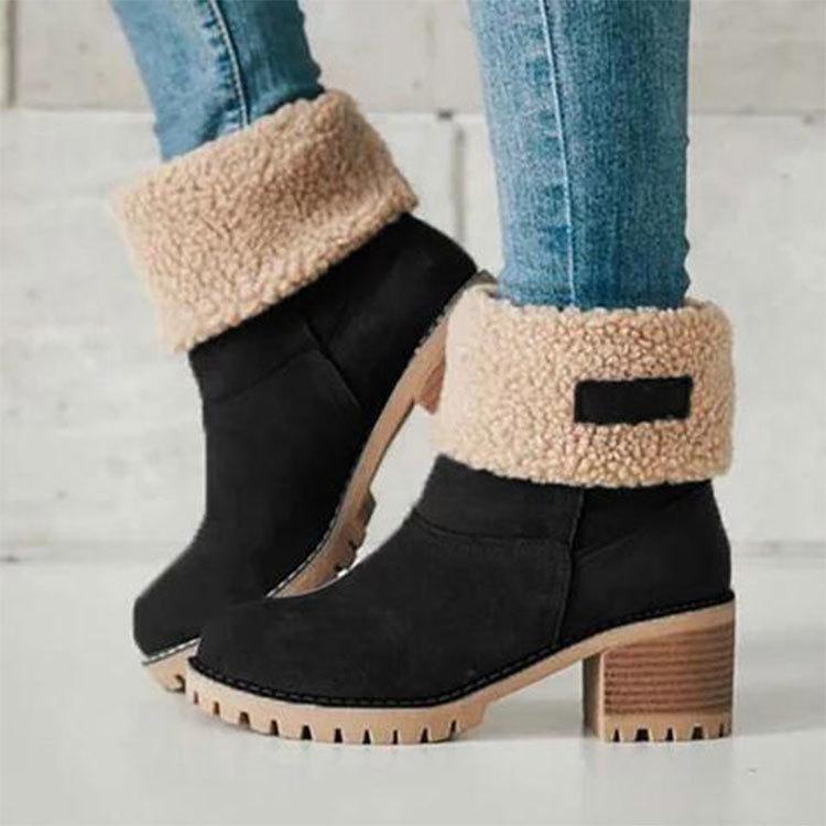 Women's Large Size Soft Sole Winter Warm Fur One Stirrup Snow Boots Padded Lined Ankle Boots Anti-slip Hiking Casual Sports Cotton Boots