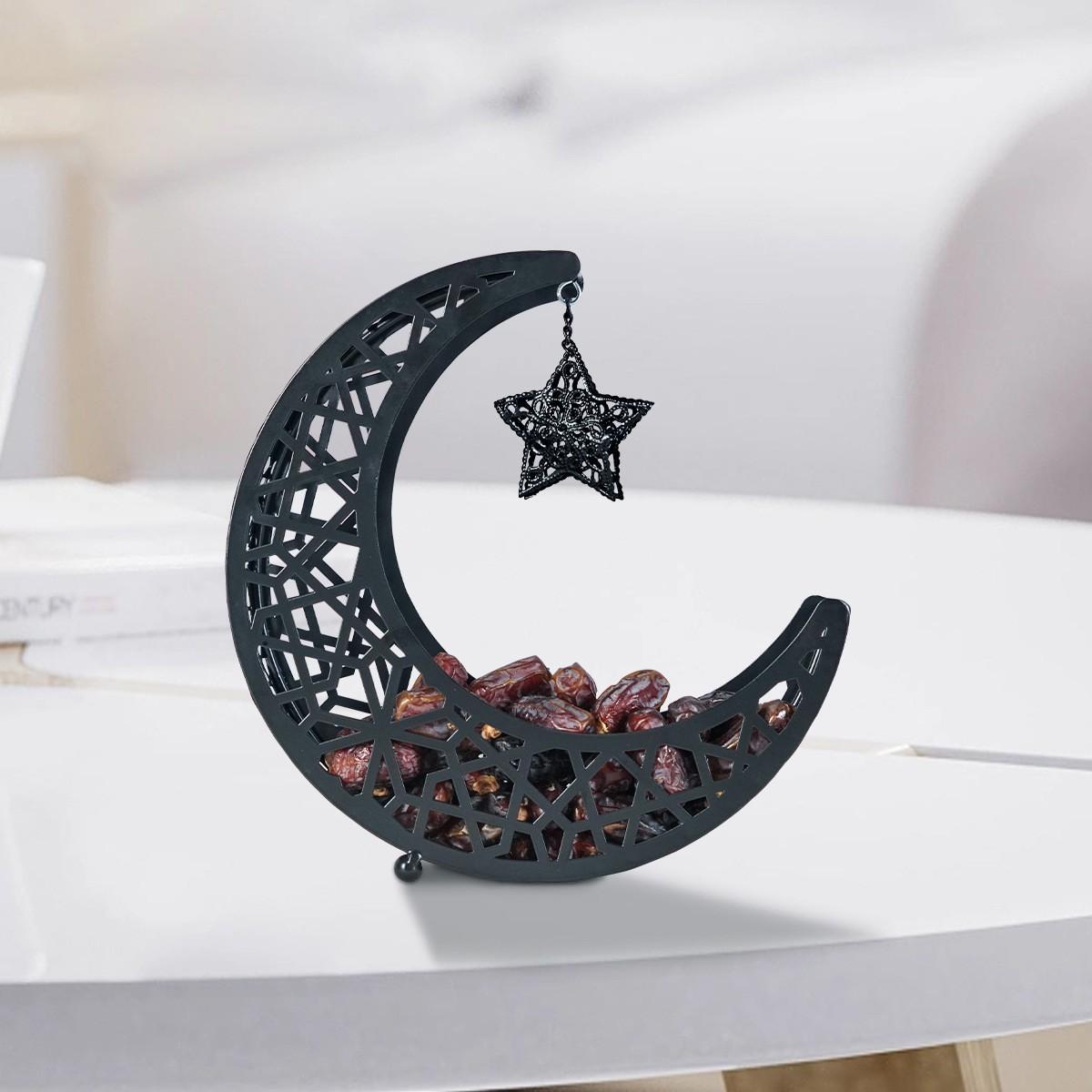 

Creative Middle East Hollowed-Out Metal Ironwork Storage Canister, New Moon and Star Design Snack Storage Tray, Home Decor Item