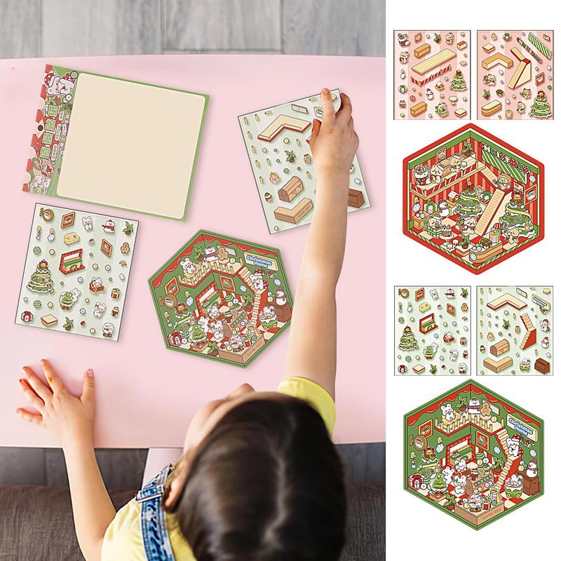 Adesivos de Cena de Casa 3D Adesivos de Cena de Natal 3D em Miniatura Adesivos de Cena de Casa Pequena Desenho Animado Para Paredes Janelas Portas