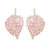 Celebrity Atmospheric Skinny Pink Hollow Leaf Earrings Needle Gold Zircon Earrings