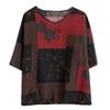 Women's Spring and Summer Plus Size Printing Loose Thin Short-sleeved Cotton V-neck Comfortable Blouse
