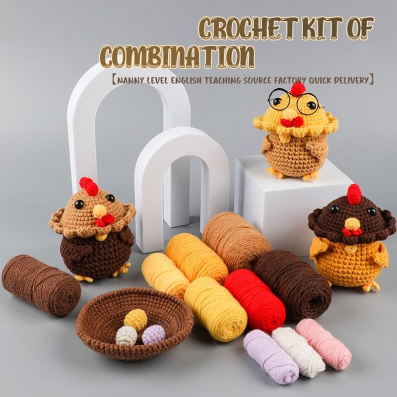 Animal Crochet Kits Chick Crochet Yarn Set Crochet Needle Crochet Starter Kits with Stitching Markers Push Pin Thread