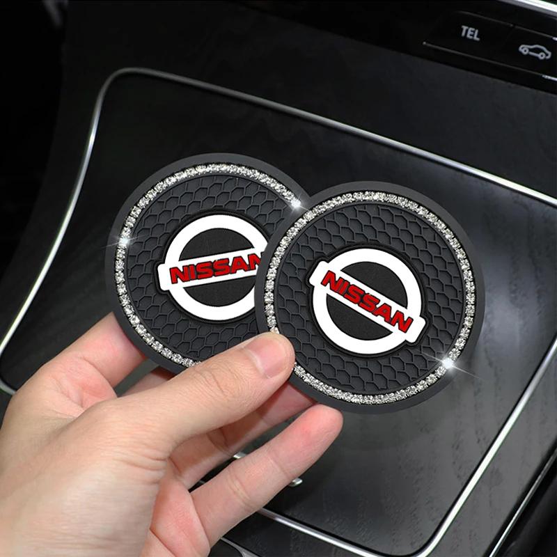 1/2 Pezzi Sottobicchiere per Auto con Strass Portabicchieri Pad Antiscivolo Per Nissan J10 X-Trail Qashqai Juke Leaf Micra NOTE Patrol Gadget
