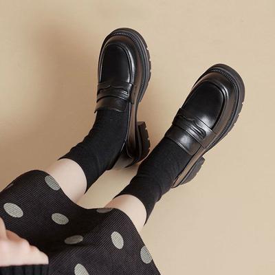Mocasines de plataforma para mujer, zapatos de vestir nuevos, estilo británico, zapatos muffin JK, para aumentar la altura, zapatos de cuero pequeños negros para el trabajo