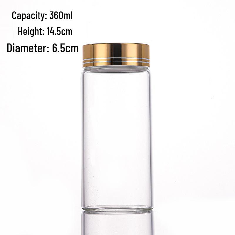 65mm Thickened High-Transparency Glass Bottle with Gold Oxidized Aluminum Screw Cap for Cereal and Grain Packaging.