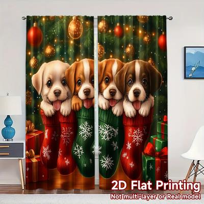 2pcs  Curtains Cute Puppies Christmas Stockings (3) Minimalist Popular Curtains Semi-Sheer Curtains Decorations For Home Ldeal