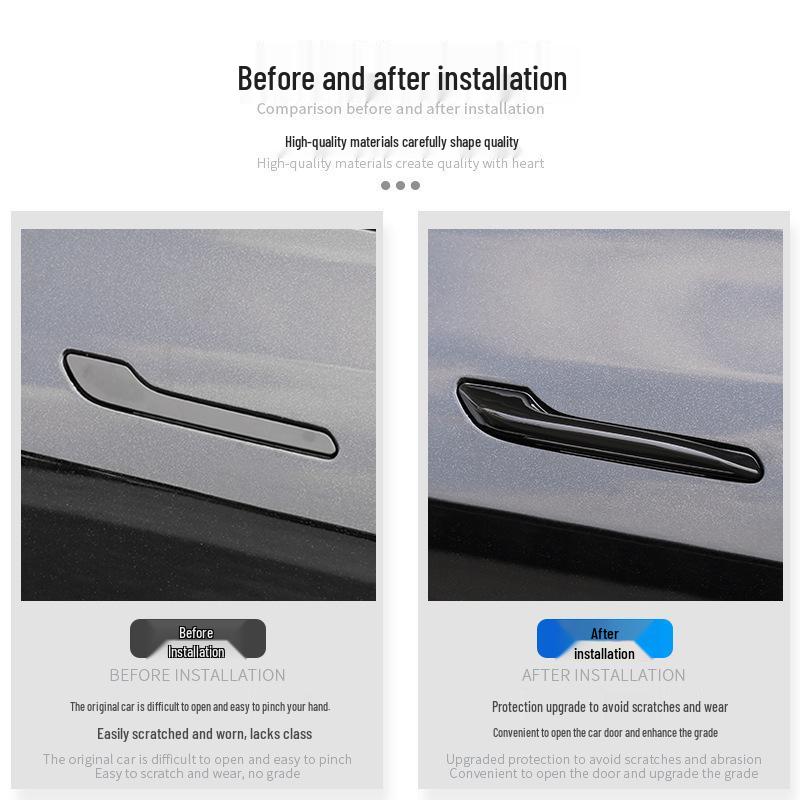 Tesla Model 3/Y Door Handle Carbon Fiber Protectors - Bright Black, Anti-slip