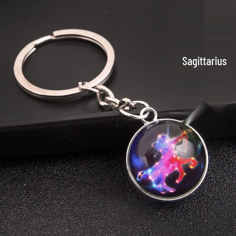 Kulatý svítící krystal zvěrokruhu Keychain - Panna & Lev