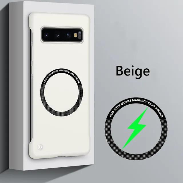 Do Samsung Galaxy S10 Plus Bezramkowe Magnetyczne Magsafe Cienkie Etui Do Samsung S10 Plus Bezprzewodowe Ładowanie Twarde Tylne Pokrowiec For Samsung S10 Plus beżowy