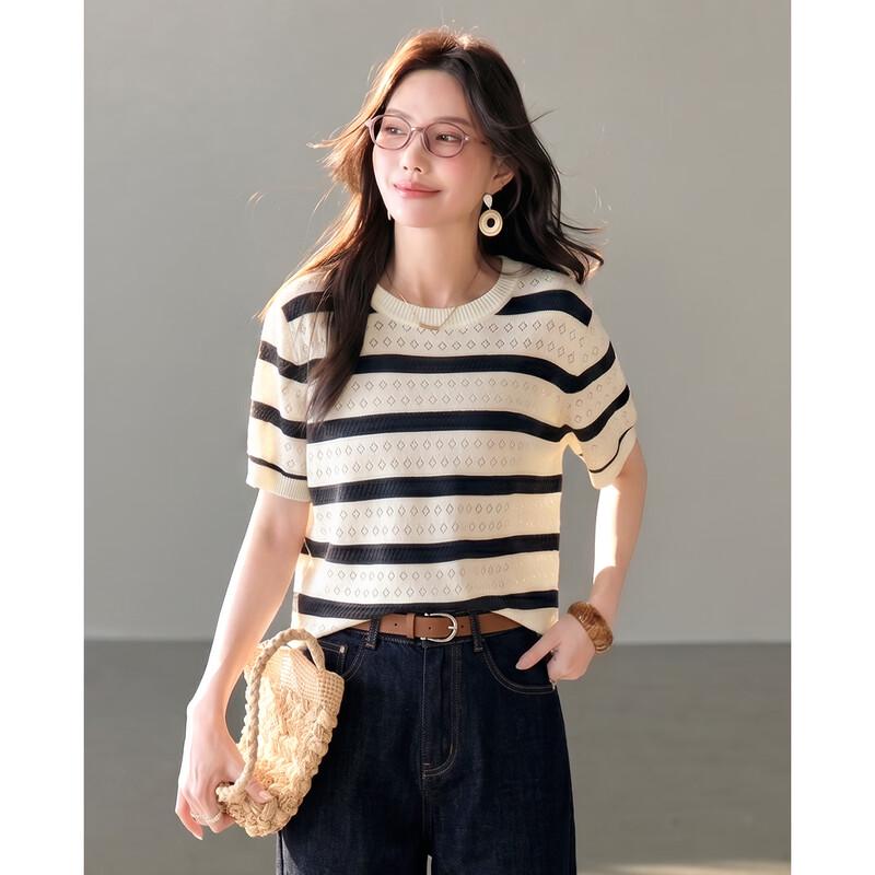 TERRE BLEUE Women s Striped Short Sleeve T-Shirt One Size