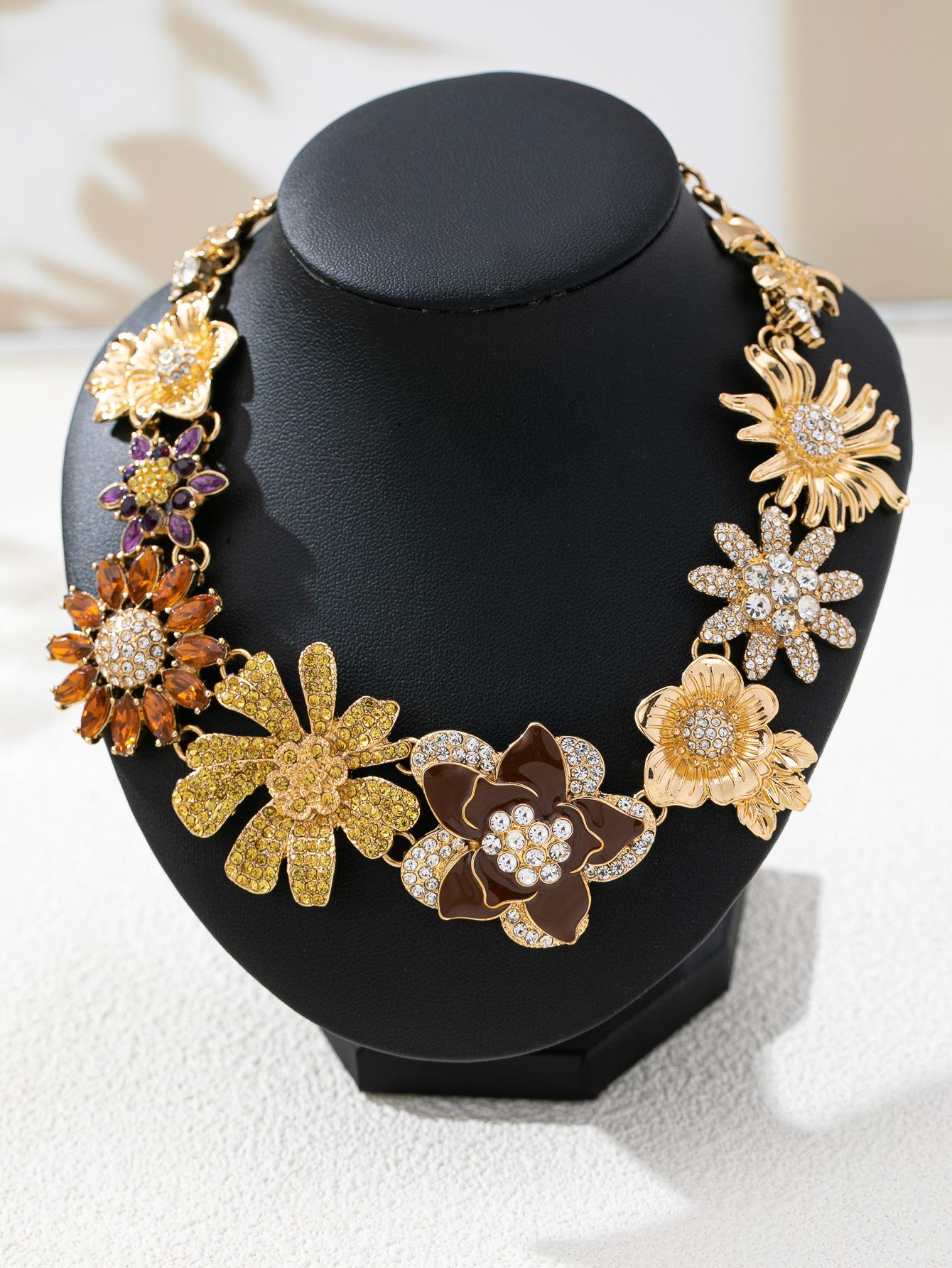 ZA легкая роскошь изысканный тренд сплав полный бриллиант цветок цветочная цепочка цепочка на ключицу шейная цепочка