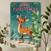 1pc Vintage Christmas Reindeer Iron Tin Sign, 8x12 Inches, Merry Xmas Wall Decor for Home, Bar, Cafe, School, Library, Garage