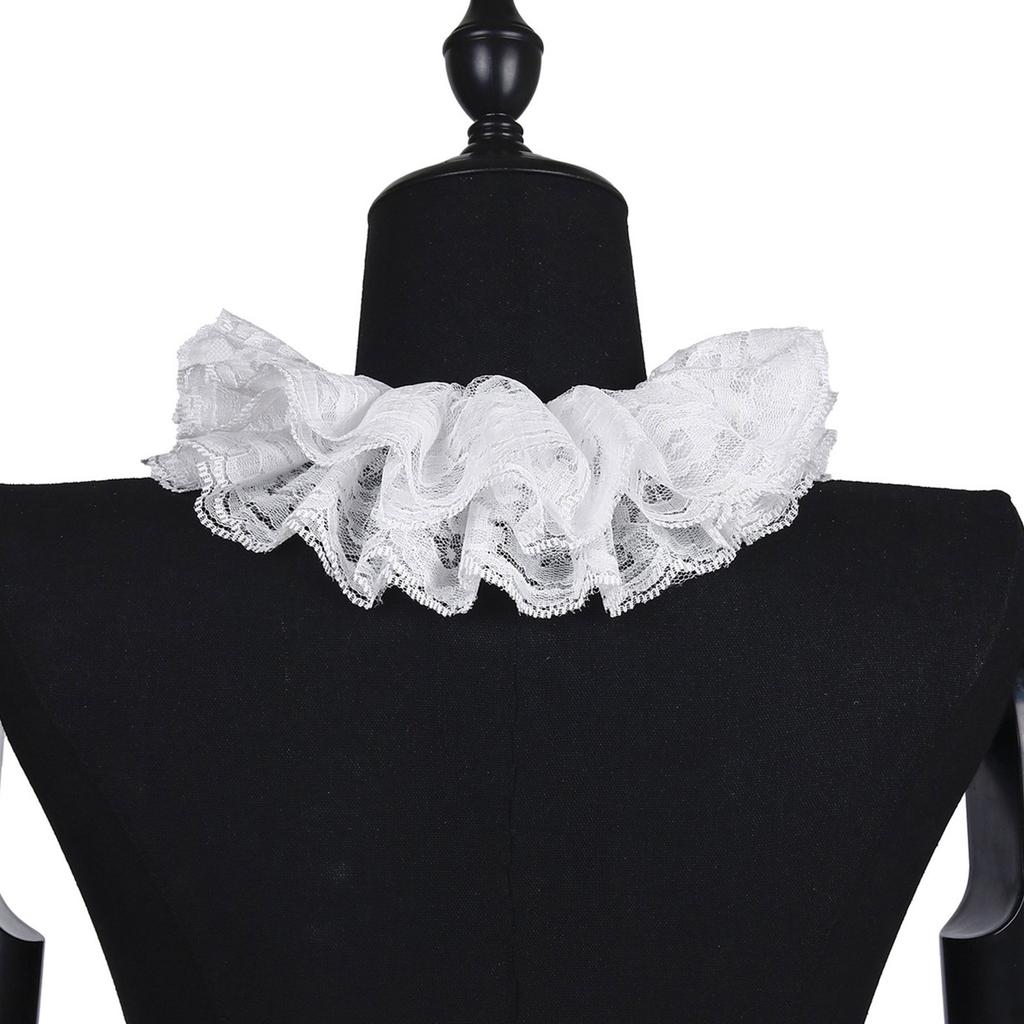 Medieval Styles Ruffled Neck Collar Cuff Sleeves with Lace and Adjustable Design for Various Outfit Cosplay Accessory