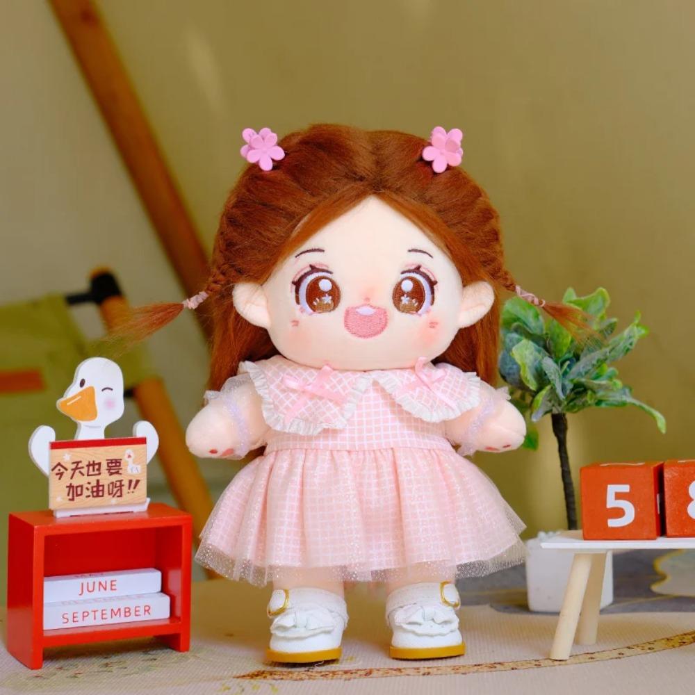 20cm Plush Cotton Doll Cute Dress Girl Summer Day Short Skirt Stuffed Dolls Smile Doll Can Change Clothes Accessory Kids Gift