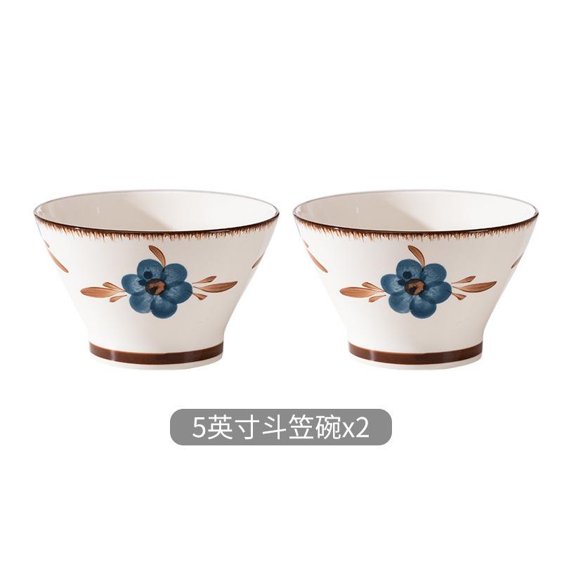 Ручная роспись синяя чаша-шляпа руи бытовая керамическая высокая рисовая чаша чаша для лапши фруктовая чаша салатница