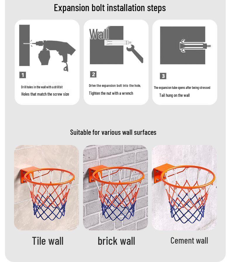 Coș de baschet de exterior montat pe perete W2V pentru adulți și copii - Utilizare în interior/exterior cu coș suplimentar