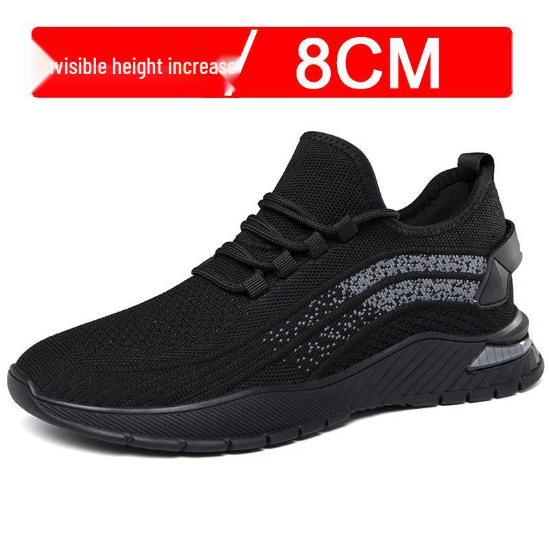 Men s Breathable Flyknit Height Increasing Shoes - 8cm Lift, Casual Mesh, Korean Style Sports Sneakers 40