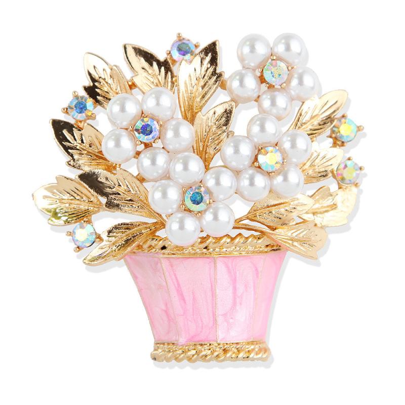 Fashion Luxury Pearl Pot Flowers Brooches For Women Clothing Coat Party Accessries Gifts