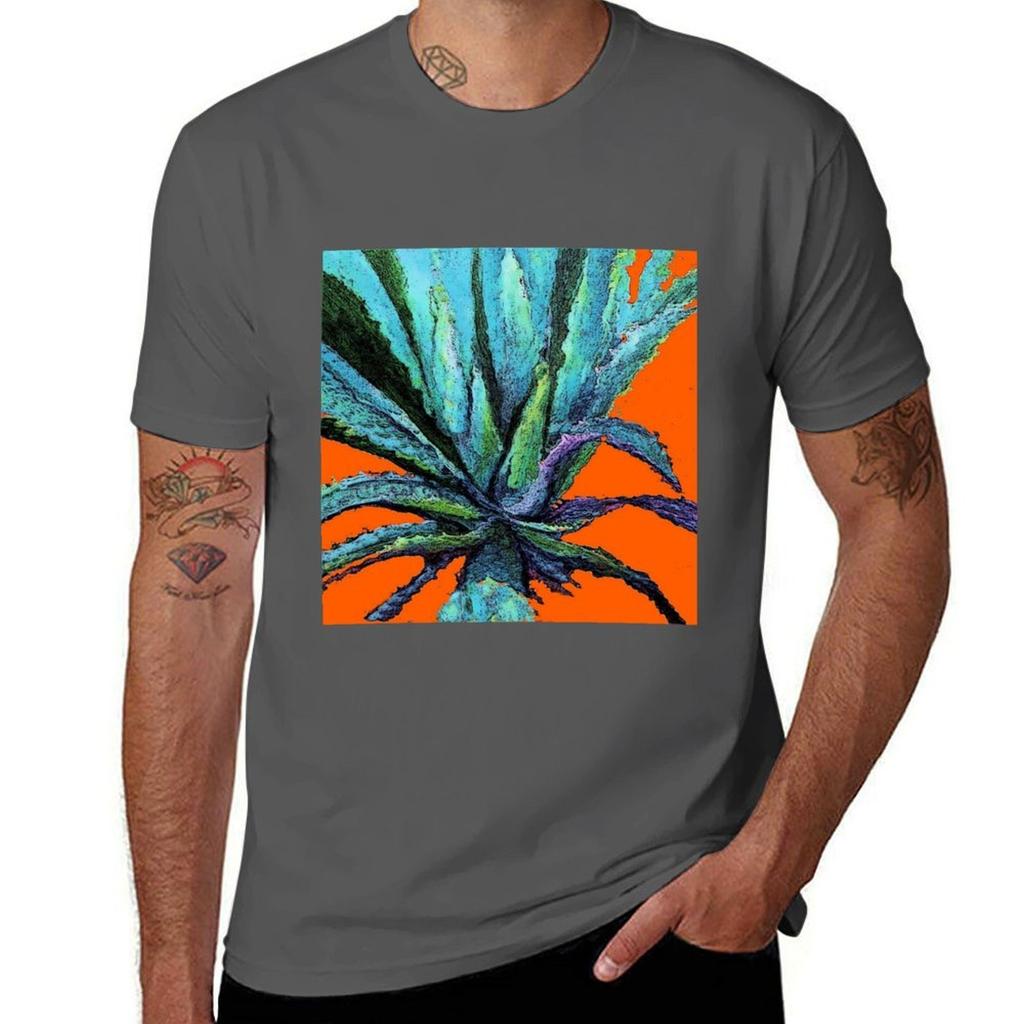 Blue Agave Cactus Modern Art Tshirt Work Wear Simple Tee Shirt