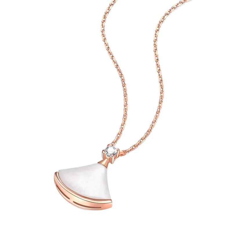 Natural Mother-of-Pearl Double-Layer Fan Pendant Necklace - Women's Luxury Clavicle Chain