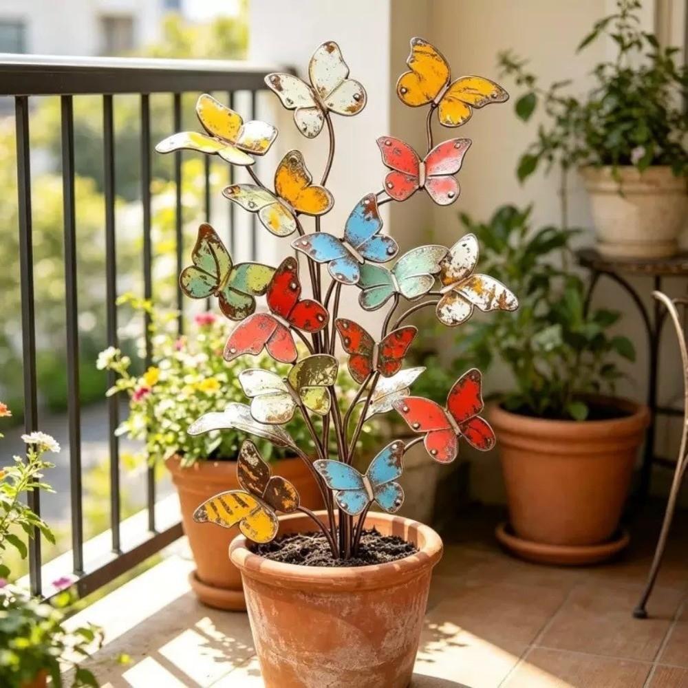 2D Flat Butterfly Yard Stake Decorative Butterfly Plant Stake Metal Garden Stake  Lawn Decoration