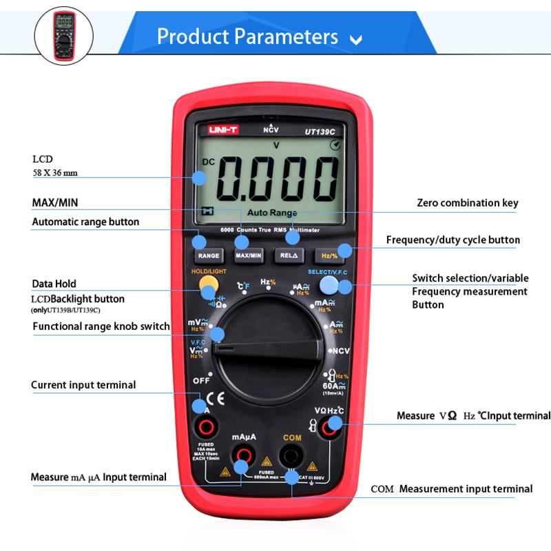 UNI-T Multimeter Professional UT139A UT139B UT139C UT139E UT60S UT60BT UT61B+ UT61D+ UT61E+ Electrical Multi Meter Multimeters