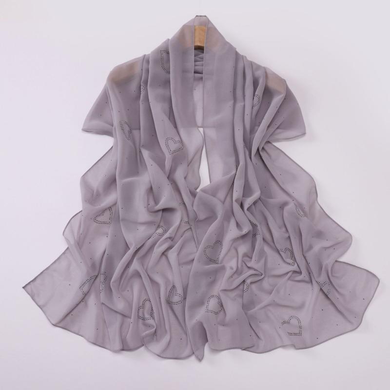 High Quality Chiffon Long Scarf With Heart Star Rhinestone Ethnic Headscarf