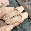 Fashion Square Ballet Shoes Women's 2024 New Sweet Flat Soft Bottom French Retro Genuine Leather Shallow Mouth Shoes Zapatillas Mujer