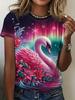 Magenta Swan Women's Tee - Aurora & Floral Graphic, Enchanted Winter Print Design for Casual Daily Wear