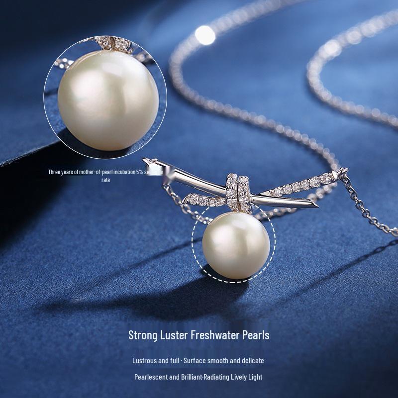 Elegant Freshwater Pearl & Zircon Necklace for Women - S925 Sterling Silver Clavicle Chain