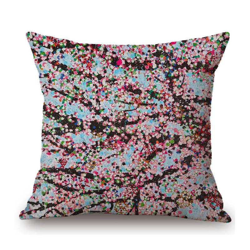 Oil Painting Flower Tree Blossom Pink Floral Cottton Linen Sofa Throw Pillow Case Home Decorative Cushion Cover