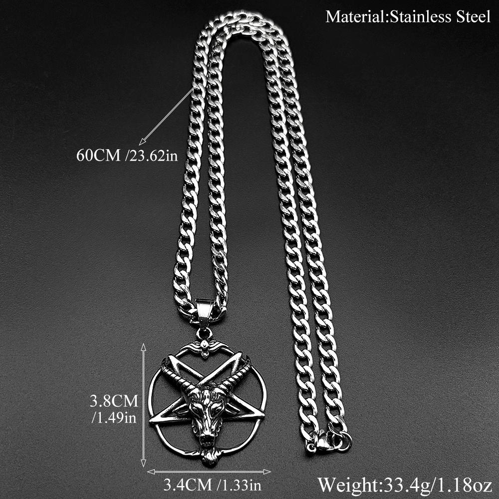 Gothic Skull Goat Pentagram 316L Stainless Steel Pendant Necklace for Women Men Silver Color Inverted Star Jewelry Amulet Gift