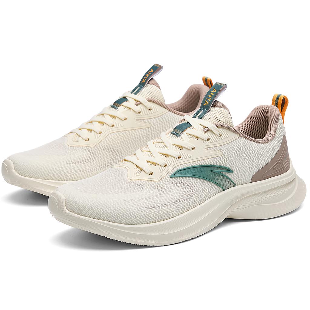 Anta Cushioning Breathable Slip Resistant Low Top Casual Running Shoes Men's Light Beige White 912625517Q-3
