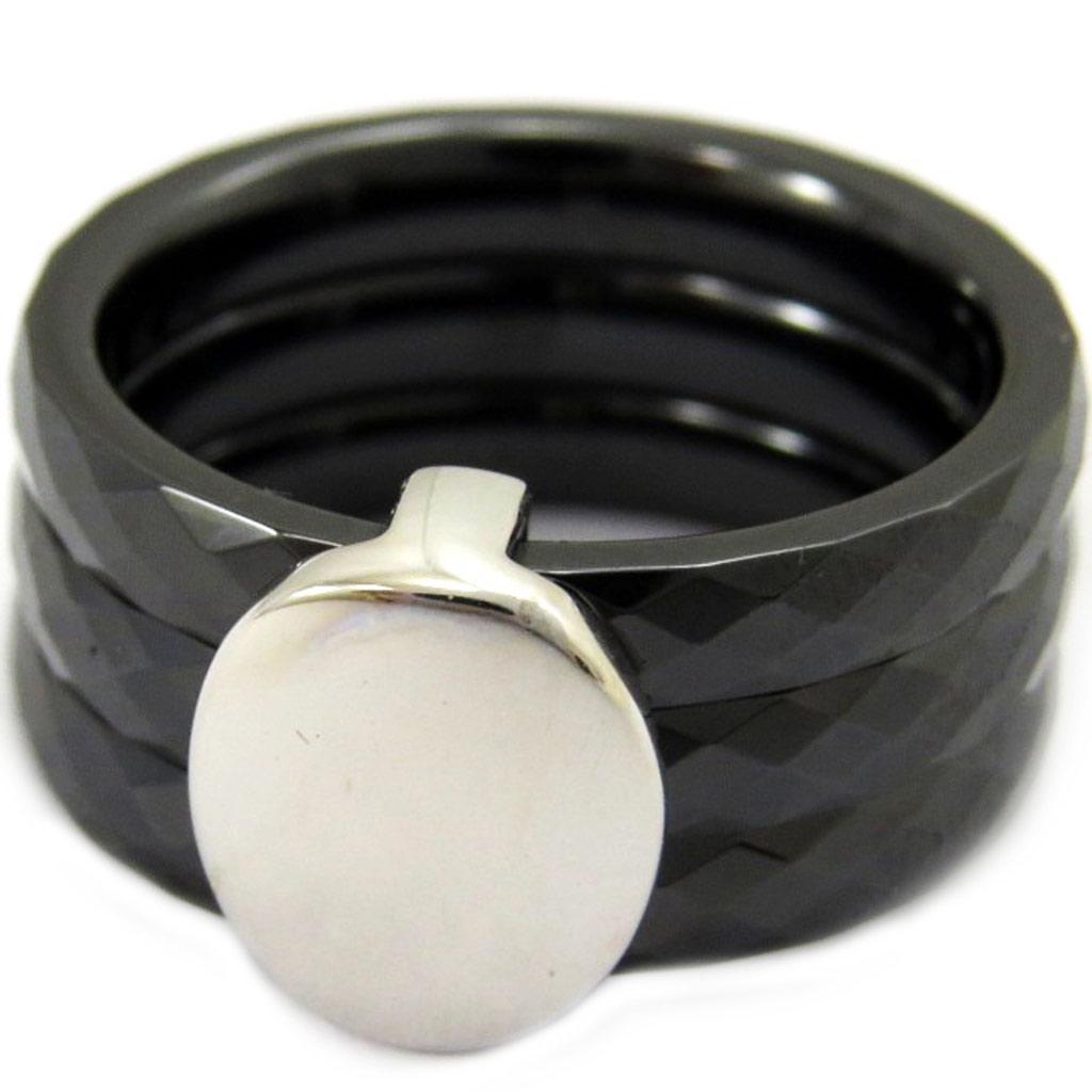 Silver Ring 'Choreography' Black Ceramic Silver (rhodium) - 11 Mm