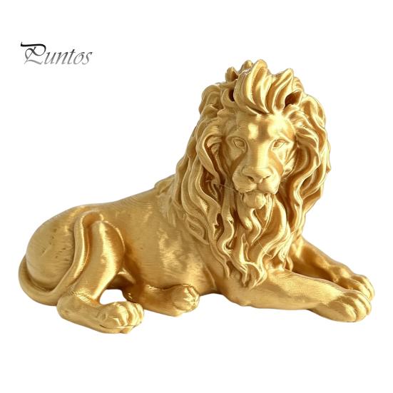 Gilded Lion Ornament Golden Lying Resin Figurine, 3D Printed Recumbent Statue, Decorative Animal Sculpture for Office Desk Bookshelf Wine Cabinet