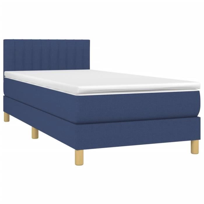 3140759 vidaXL Lit à sommier tapissier avec matelas Bleu 100x200 cm Tissu