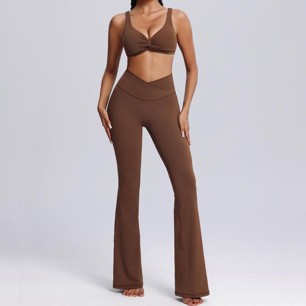 Women's European & American Cross-Border Autumn/Winter Yoga Set: Nude Tight Sportswear & Casual Flared Fitness Two-Piece