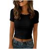 Women's Cropped Slim Fit Lace Collar Stretchy Top