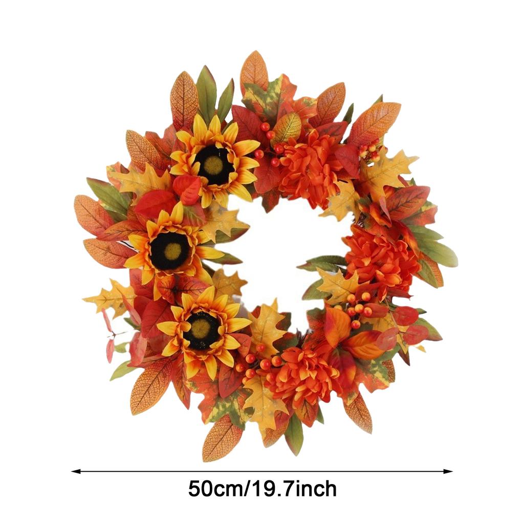 Sunflower Wreath with Autumn Leaves and Berries Artificial Wreath for Front Door Outdoor Home Decor