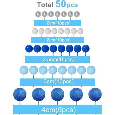 50 Pcs Ball Cake Topper Foam Balls Cake Decorations for Baby Shower Cake Birthday Cake Toppers Decorations