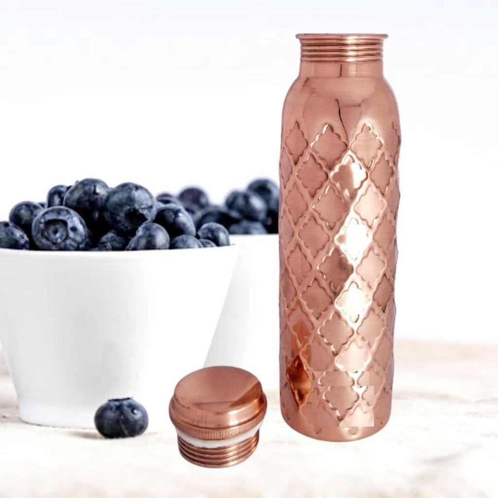 Pure Copper Water Bottle 950ml | Leak-Proof Ayurvedic Drinkware | Eco-Friendly Plain Copper Bottle 1000 ml (Pack of 1)