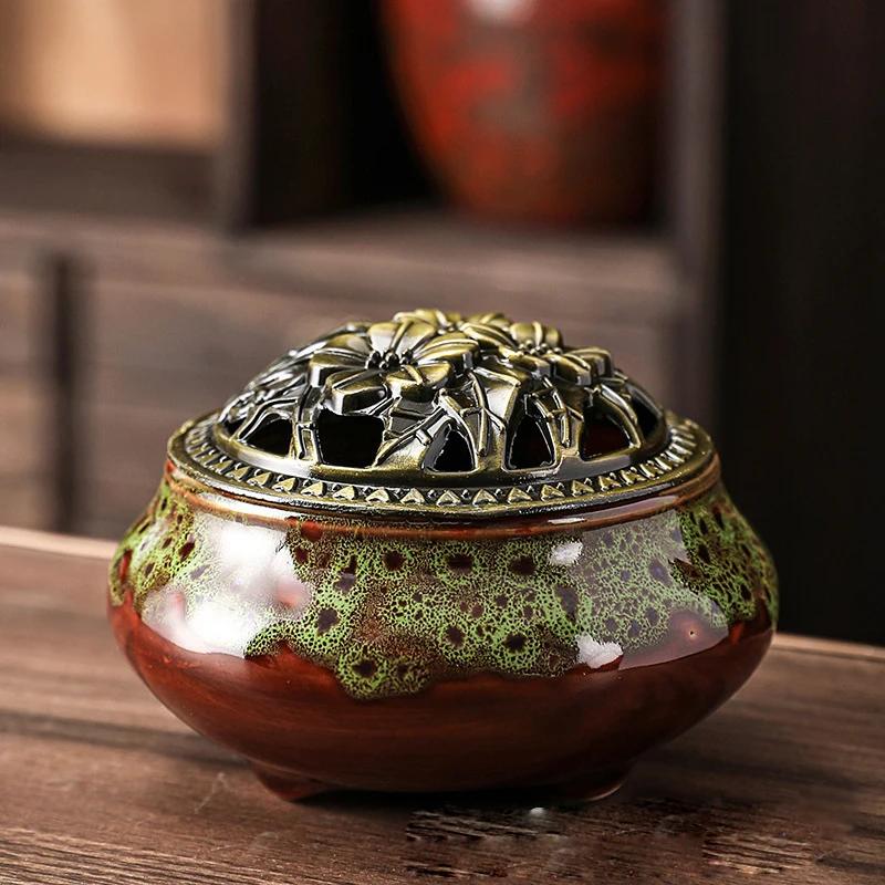 Y Ceramic Ice Cracking Incense Burner Coil Cone Stick Incense Burner Holder Home Ornaments Japanese Incense Burners Zen Decor